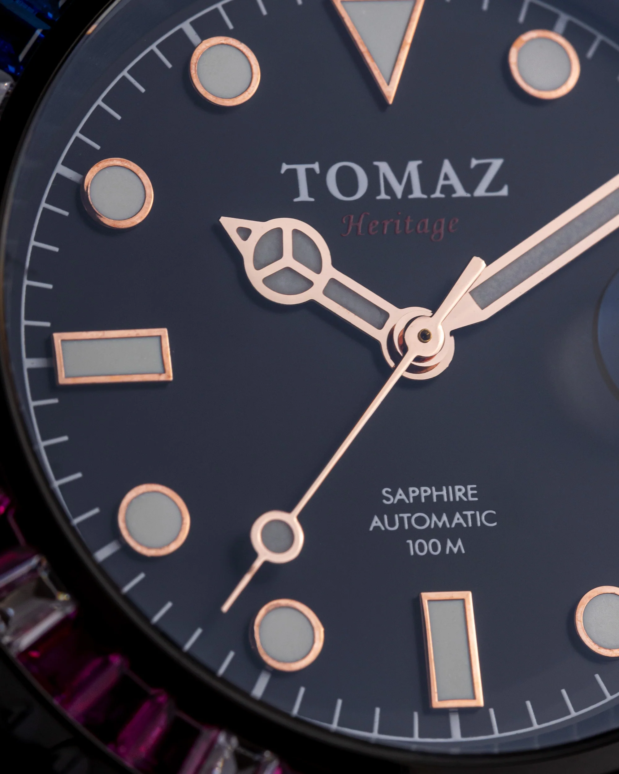 Tomaz Men's Watch GR01BS-D9 (Black) with Purple Navy White Swarovski (Black Stainless Steel) - Image 4