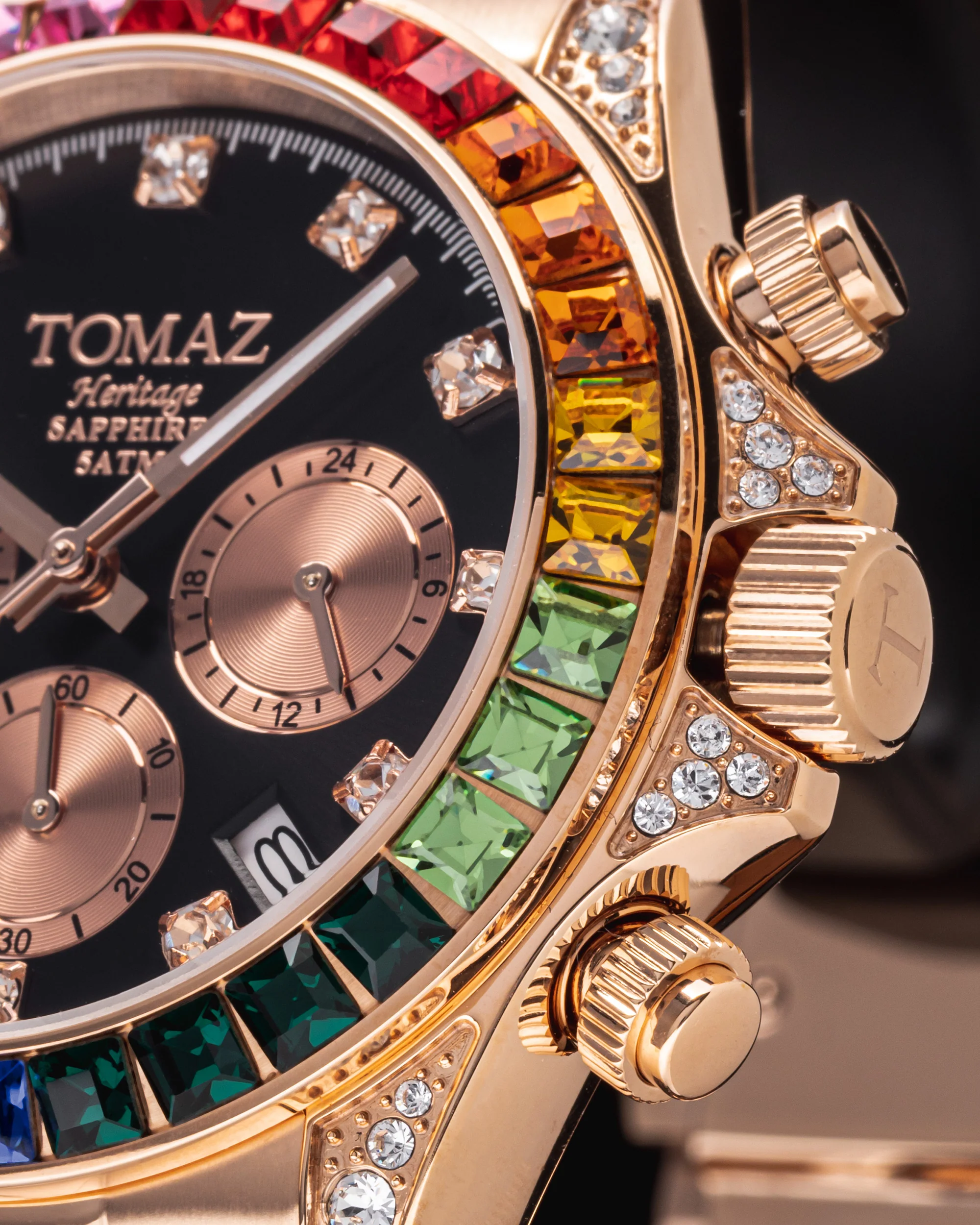 Tomaz Men's Watch GR02M-D1 (Rosegold/Black) with Rainbow Swarovski (Rosegold Stainless Steel) - Image 4