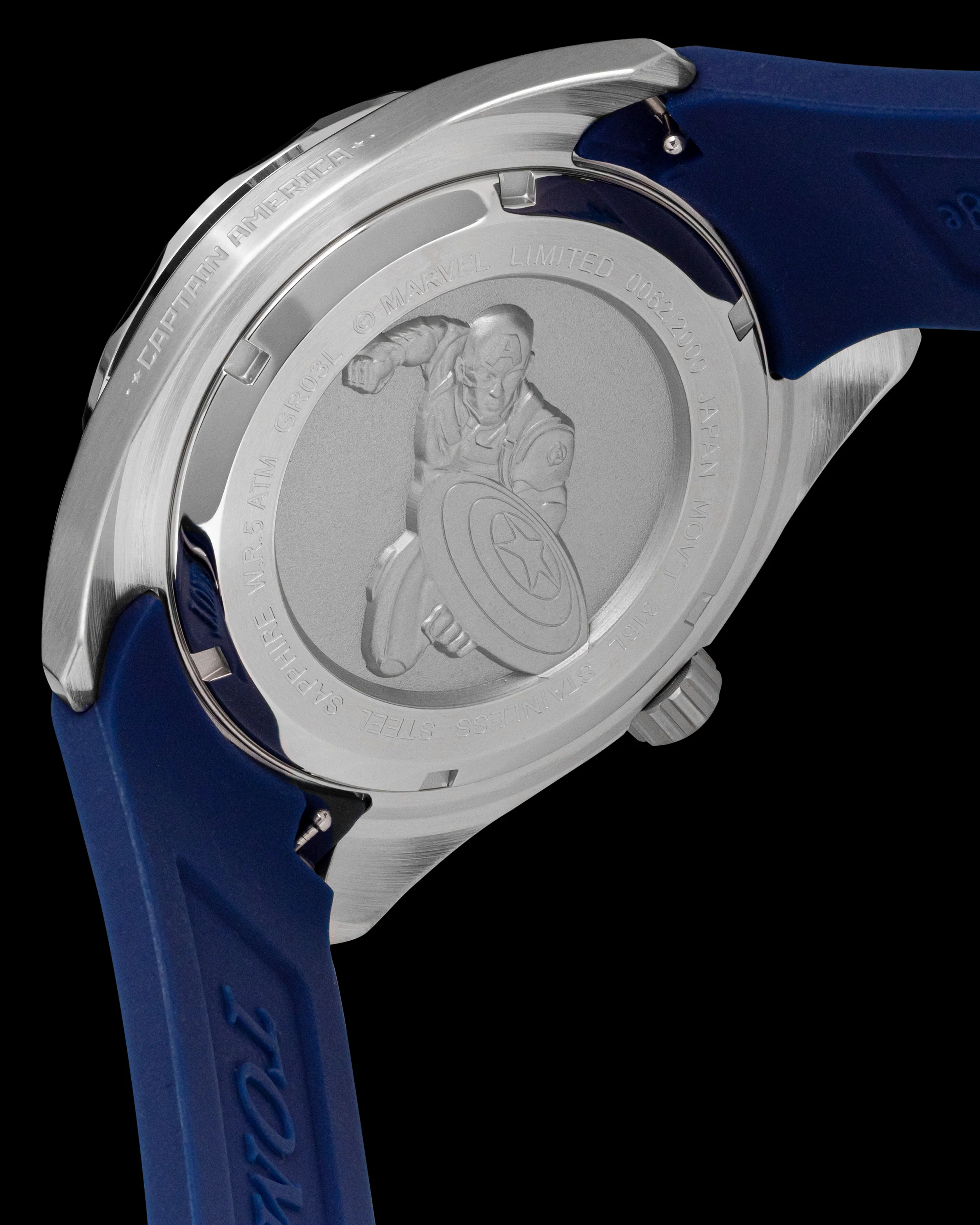 Marvel Captain America GR03L-D1 (Silver/Navy) With Navy Silicone Strap - Image 2