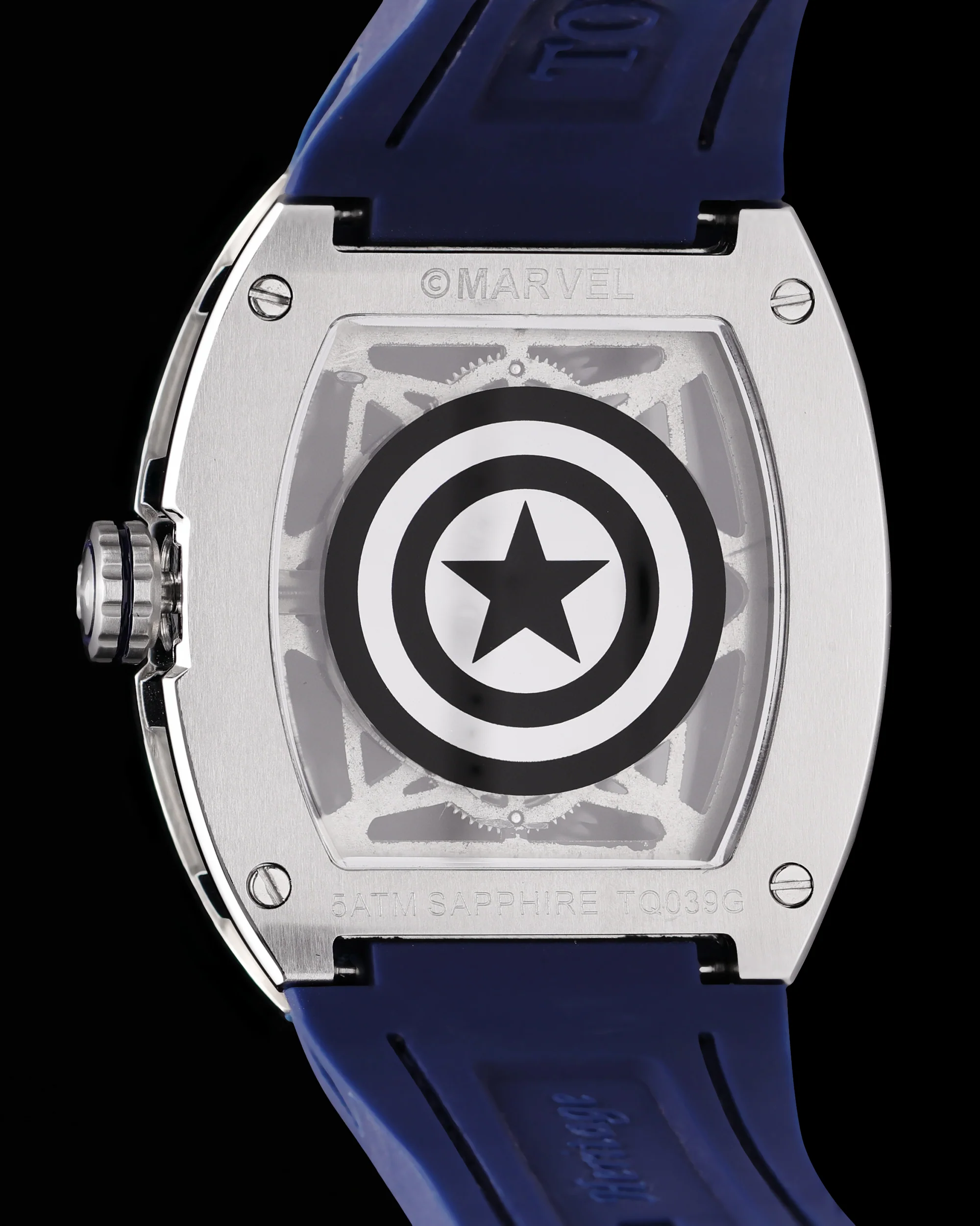 Marvel Captain America TQ039-GD1 (Silver/Blue) with Blue Bamboo with Silicone and Leather Strap - Image 3