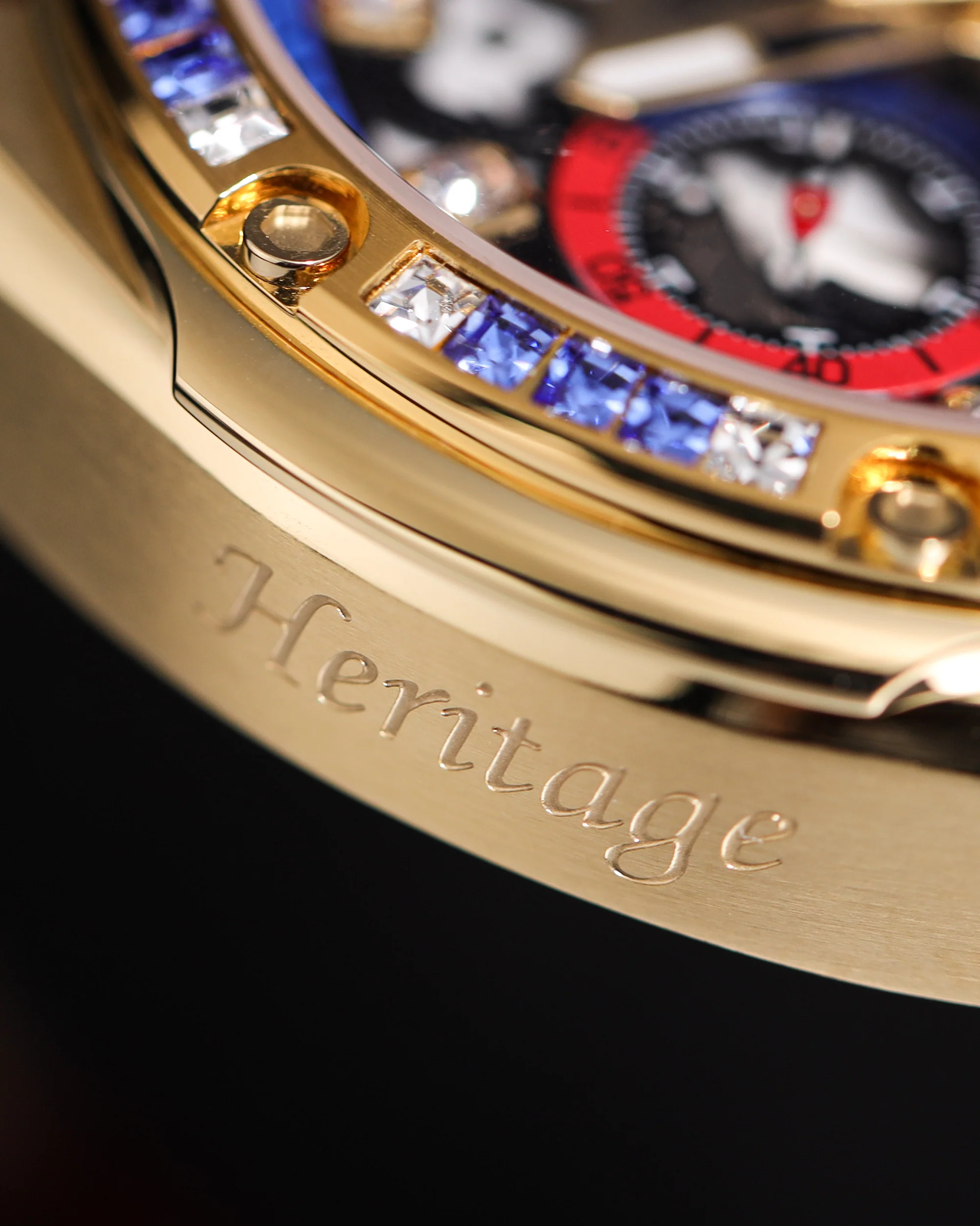 RAWR III TW024I-D10 (Gold) with Blue Red Yellow Swarovski (Red Salmon Leather Strap) - Image 3