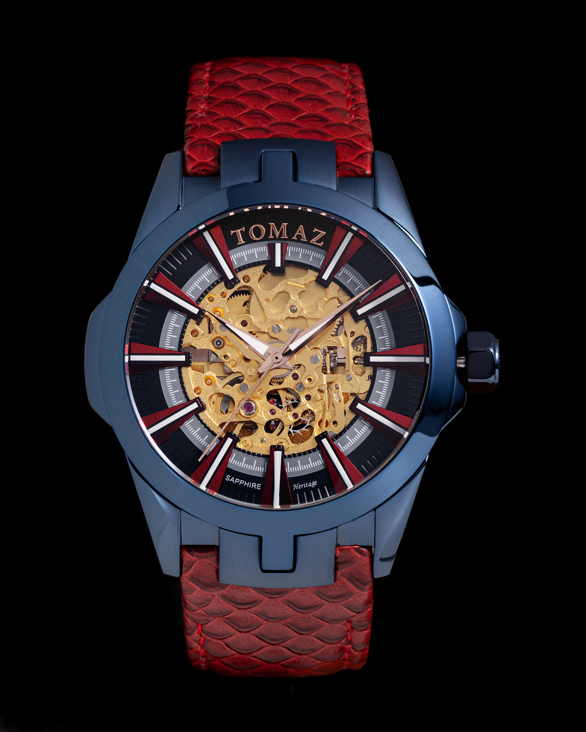 Skeletor TW003B-D2 (Black/Red) Red Salmon Leather Strap