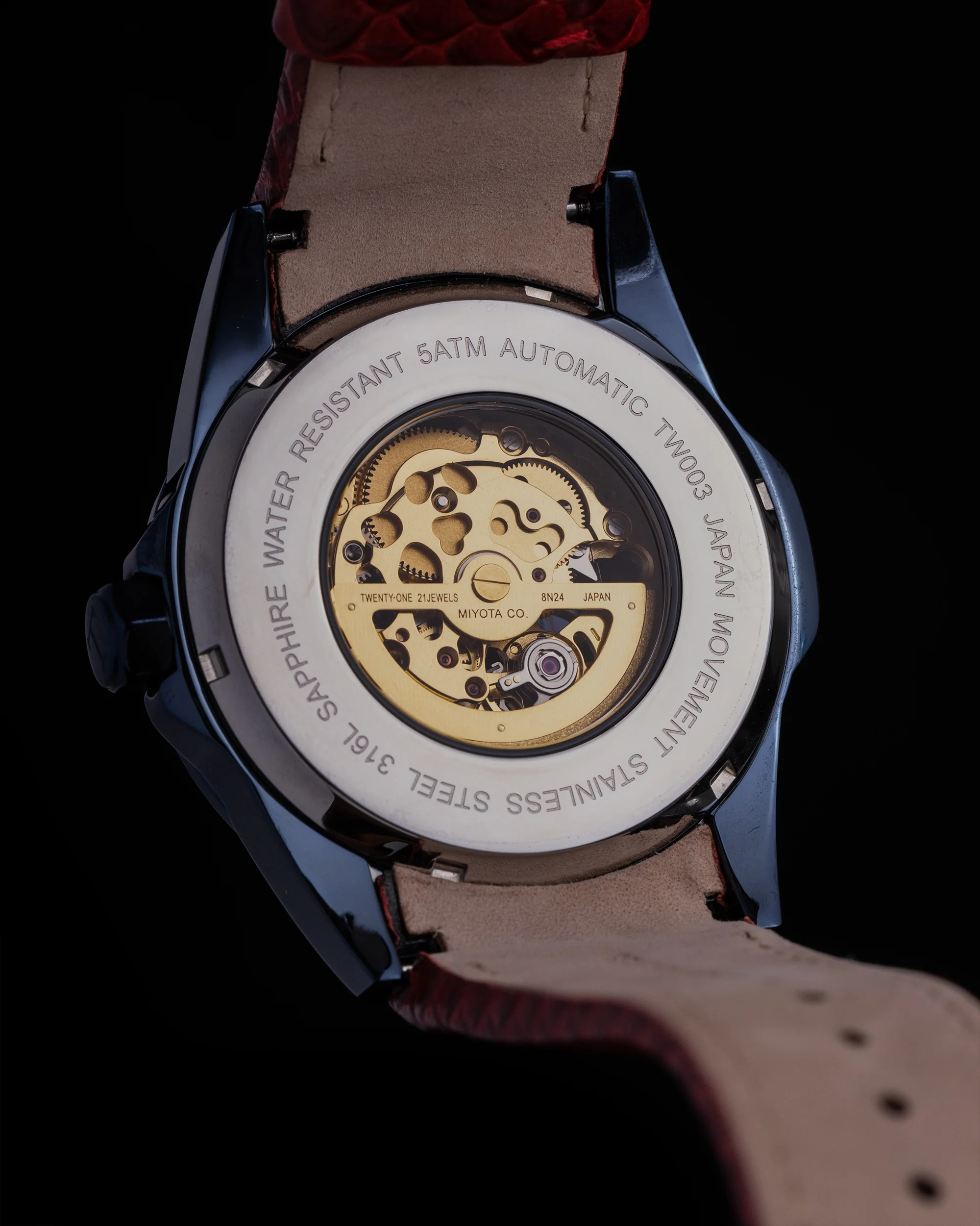 Skeletor TW003B-D2 (Black/Red) Red Salmon Leather Strap - Image 4