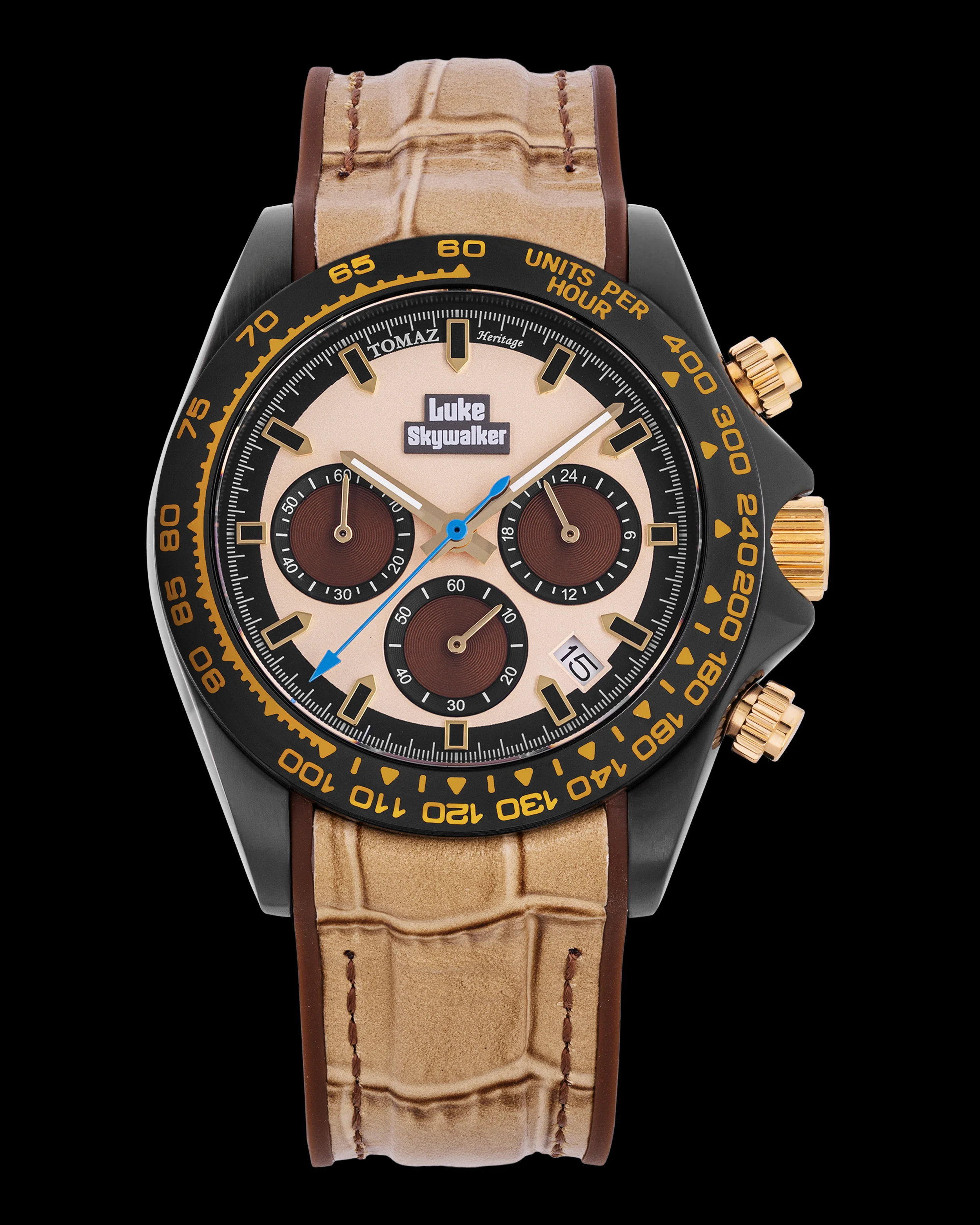 Star Wars Luke Skywalker GR02-C6D2 (Black/Khaki) with Khaki Rubber Leather Strap