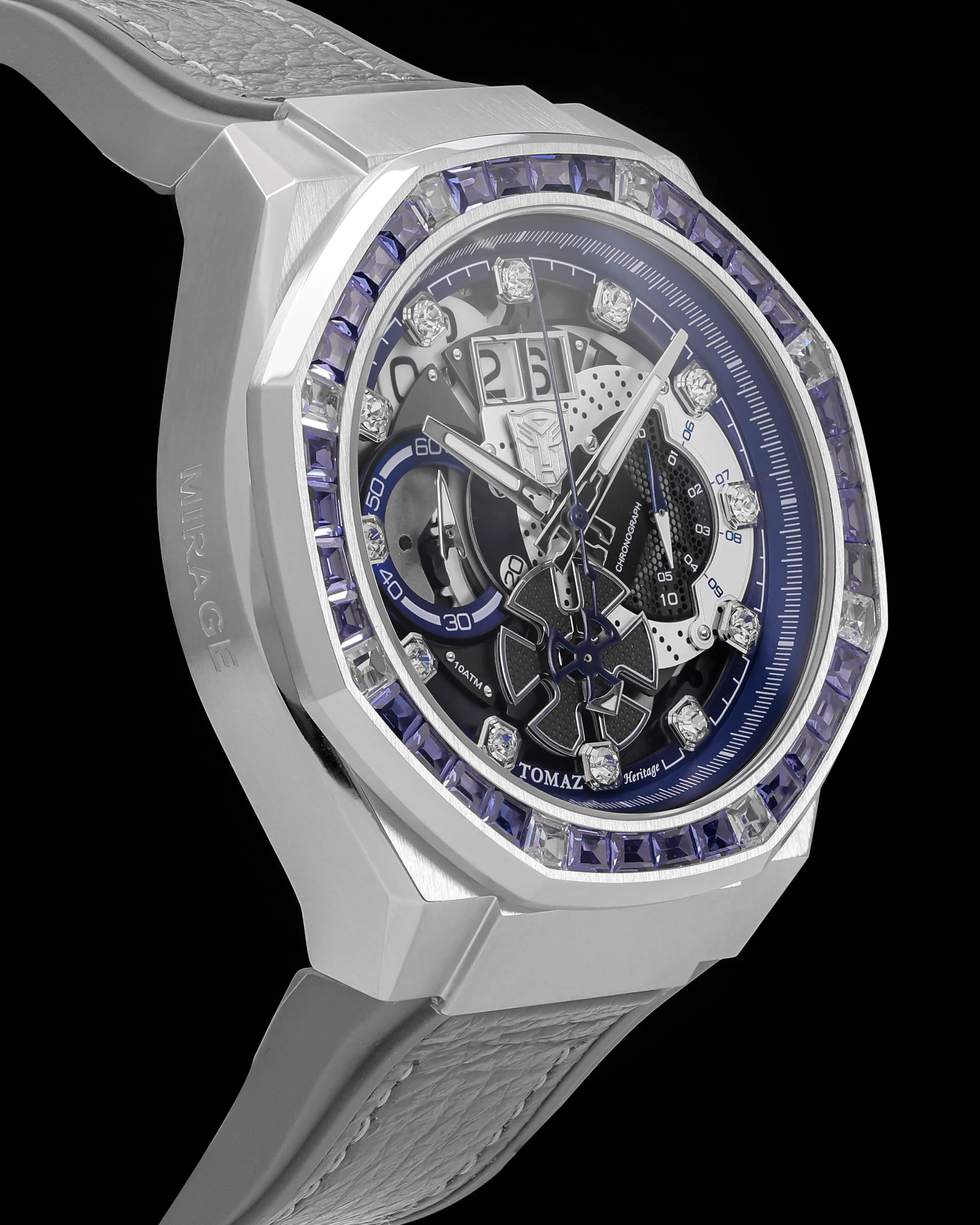 Transformer Mirage TQ023V-D1 (Silver/Black) with Blue Crystal (Grey Leather Strap) - Image 2